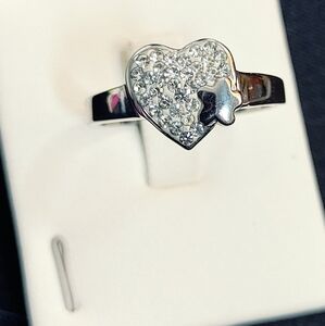 Stainless Silver Heart & Star w / Crystals Ring